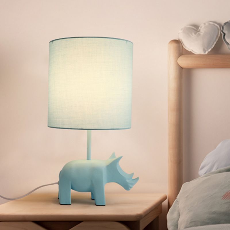 Cartoon 1 Bulb Table Lamp Pink Elephant/Peacock Blue/Yellow Rhinoceros Nightstand Light with Drum/Flared/Chevron Fabric Shade