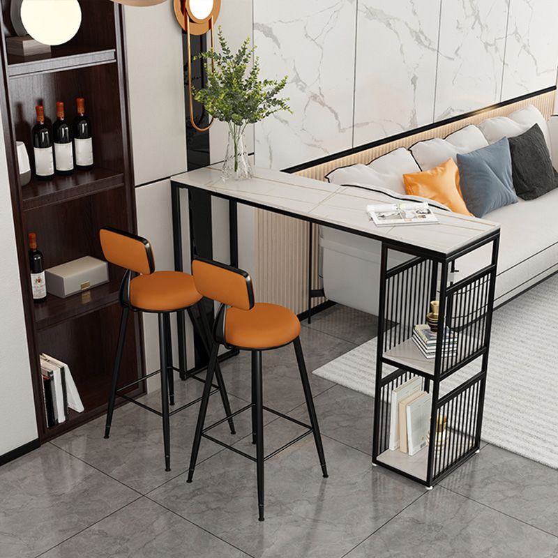 Glam Living Room Bar Height Table Storage Stone and Metal Bar Height Pub Table