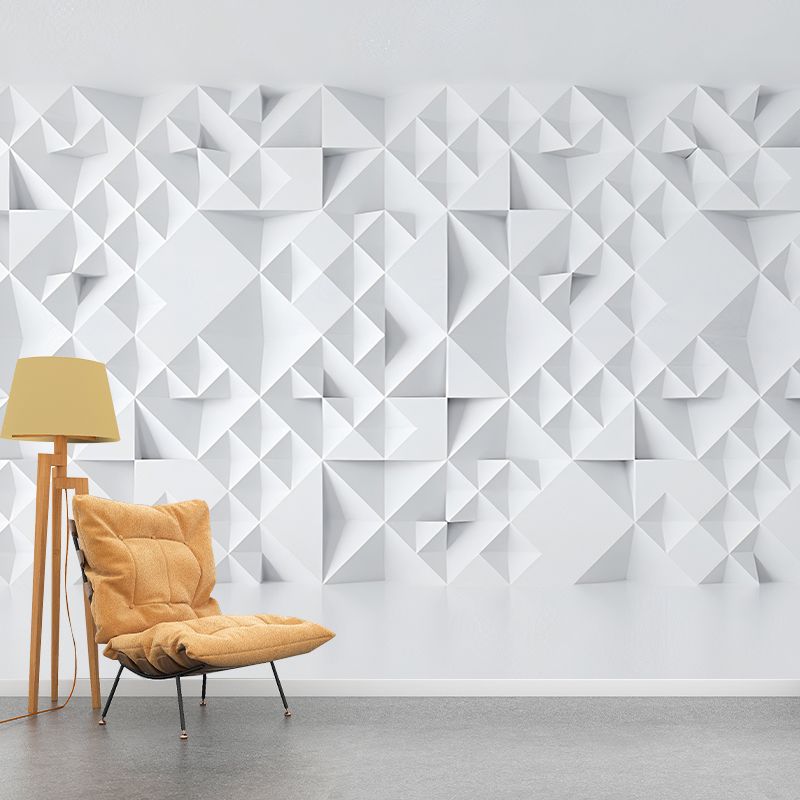 Pastel White 3D Geometries Mural Wallpaper for Coffee Shop and Living Room