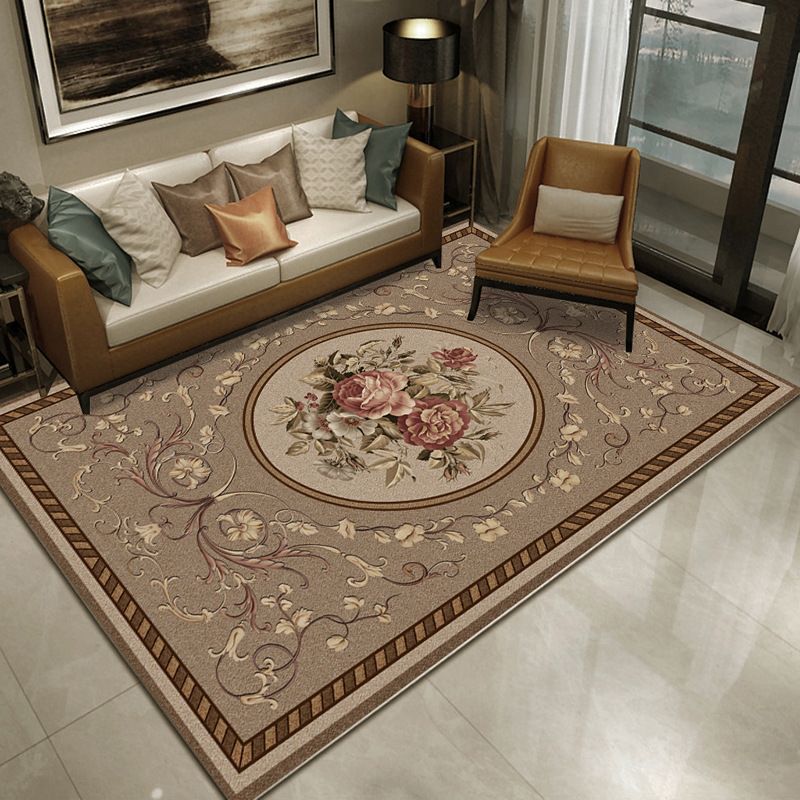 Oriental Blossom Area Rug Multi Colored Polyester Carpet Stain Resistant Non-Slip Machine Washable Rug for Living Room