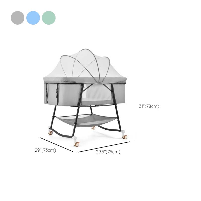 Metal Folding Bassinet Gliding Rectangle Crib Cradle for Toddler and Baby