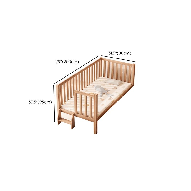 Contemporary Natural Nursery Crib in Solid Wood Convertible Crib