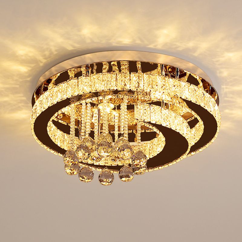 Stainless Steel Round Ceiling Light Contemporary Crystal Semi Flush Mount LED Light