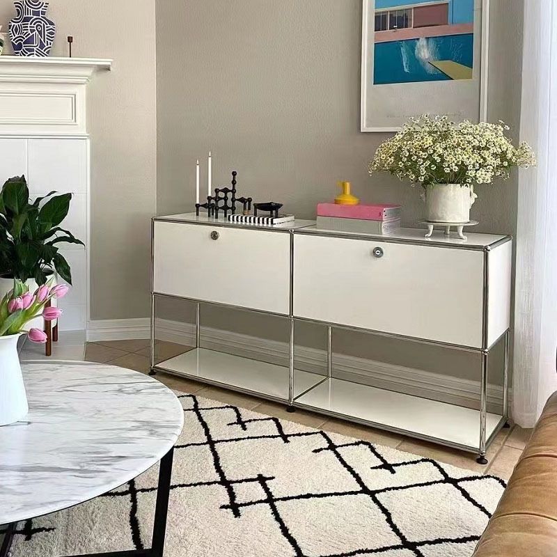 Modern Metal Dining Server with Drawers White Sideboard for Kitchen