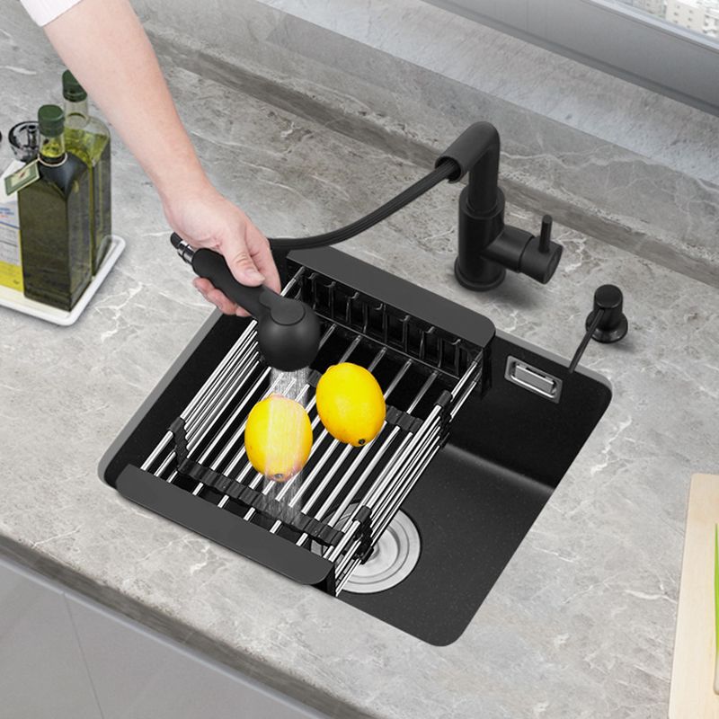 Black Quartz Sink Drop-In Kitchen Sink with with Drain Assembly