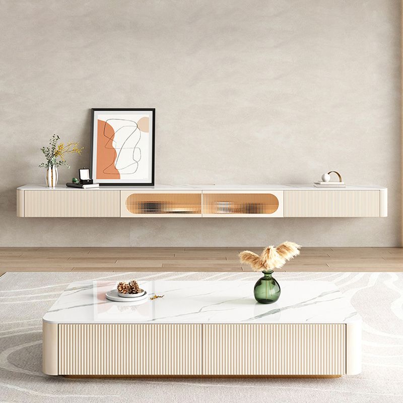 Contemporary Stone TV Stand Console Floating TV Media Stand with Drawers for Living Room