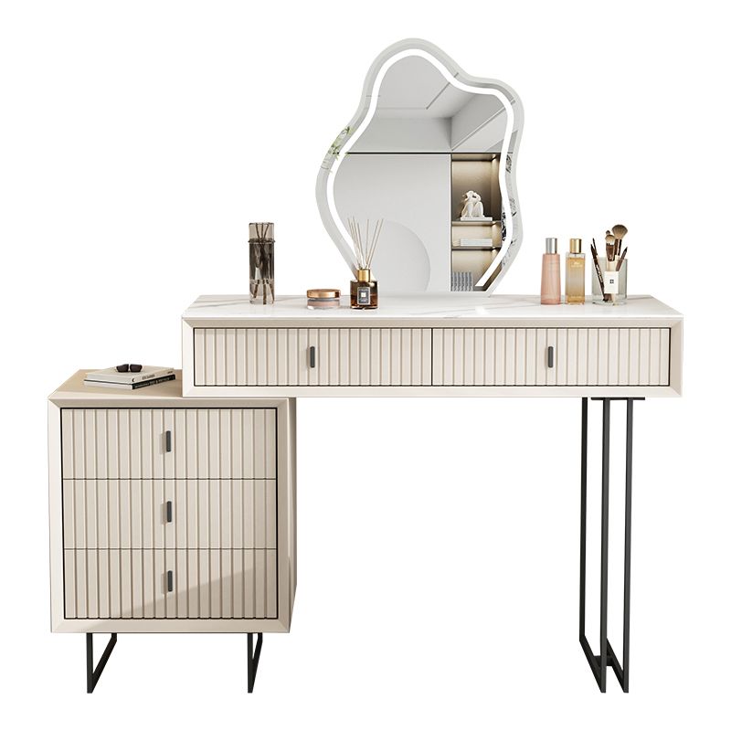 Modern Stone White Vanity Desk 5-Drawers Vanity Dressing Table