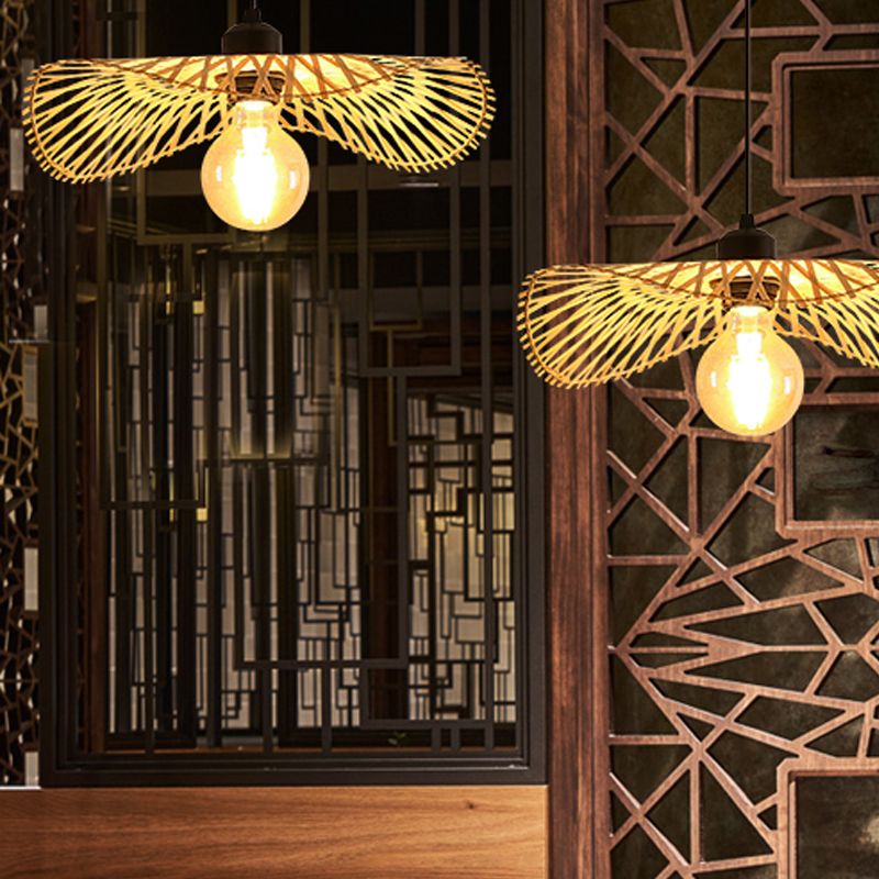 Luz colgante en forma de loto Bambú 1 cabezal colgante lámpara de lámpara para sala de té