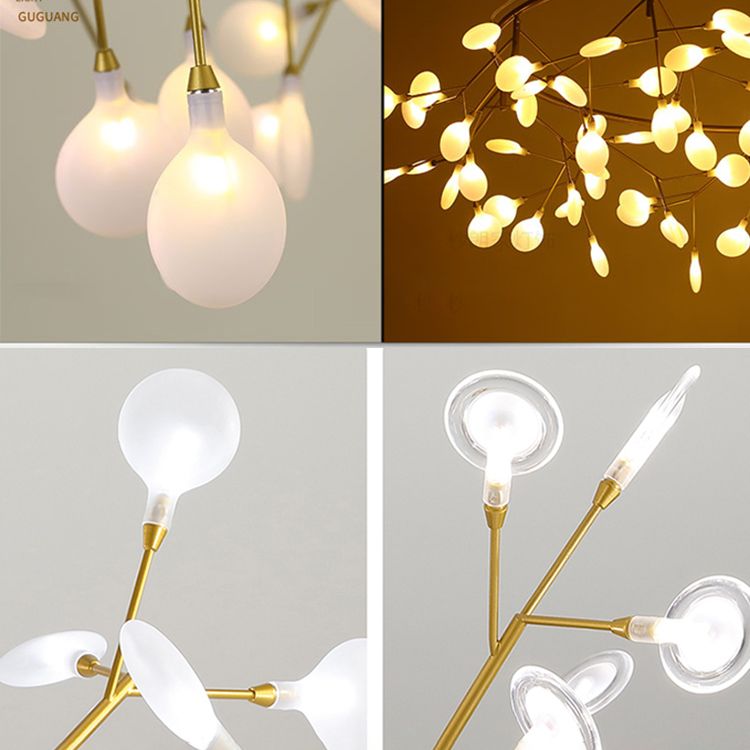 Forme de branche Chandelier Modern Fireflies Lampe Chandelier en or pour le salon