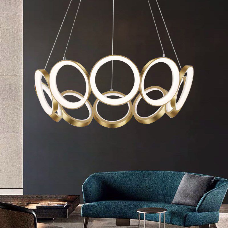 Novelty Minimalist Circular Drop Pendant Metallic Living Room LED Ceiling Chandelier in Gold