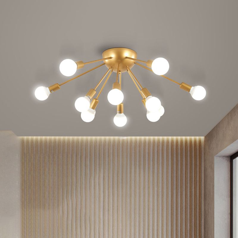 Messing Sputnik Flush Deckenleuchte moderne 12-Licht-Metallic Semi Flush Lampe für Wohnzimmer