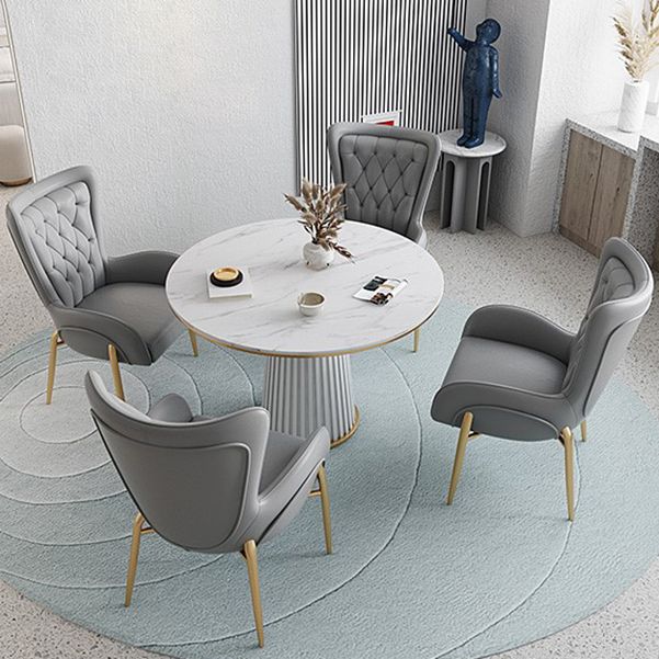 Glam 1/5 Pieces Dining Set Round Stone Dining Table for Dining Room