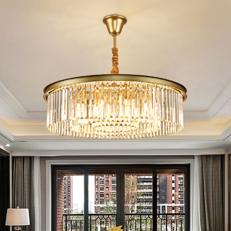 Layered Round Crystal Ceiling Lighting Modern Gold Finish Chandelier for Living Room