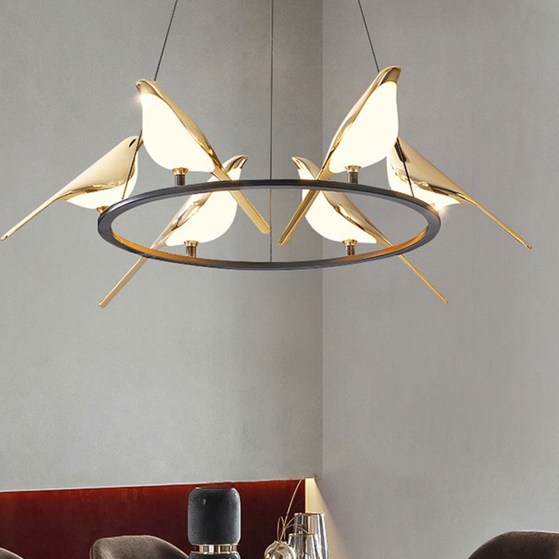 Gold Hanging Lamp Postmodern Style Bird Shape Metal Chandelier Pendant Light