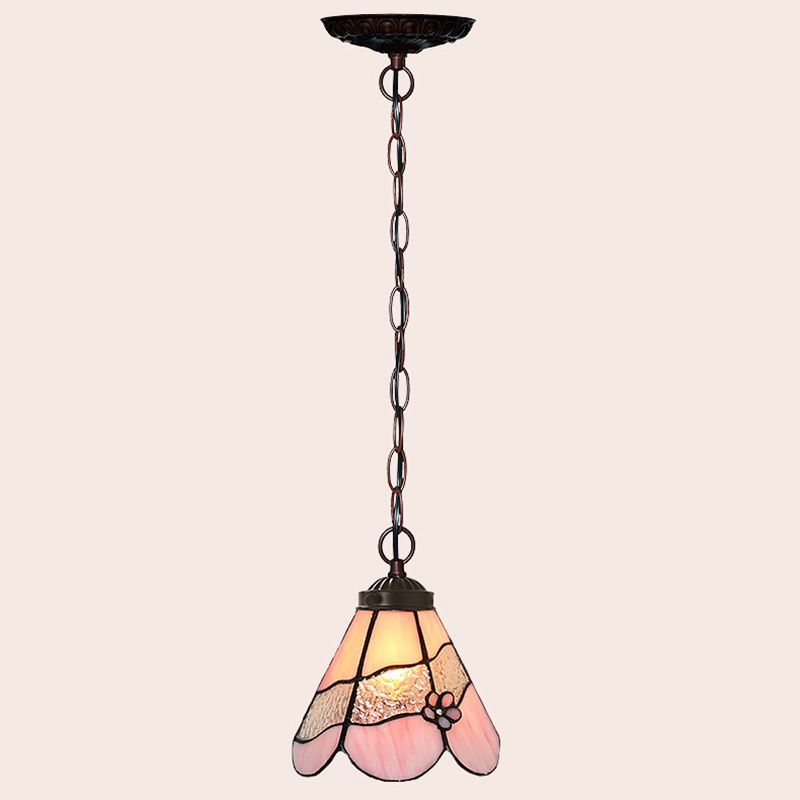 Pink Conical Tiffany Style Down Mini Pendant Pendre en verre coupé en verre pendants luminaires