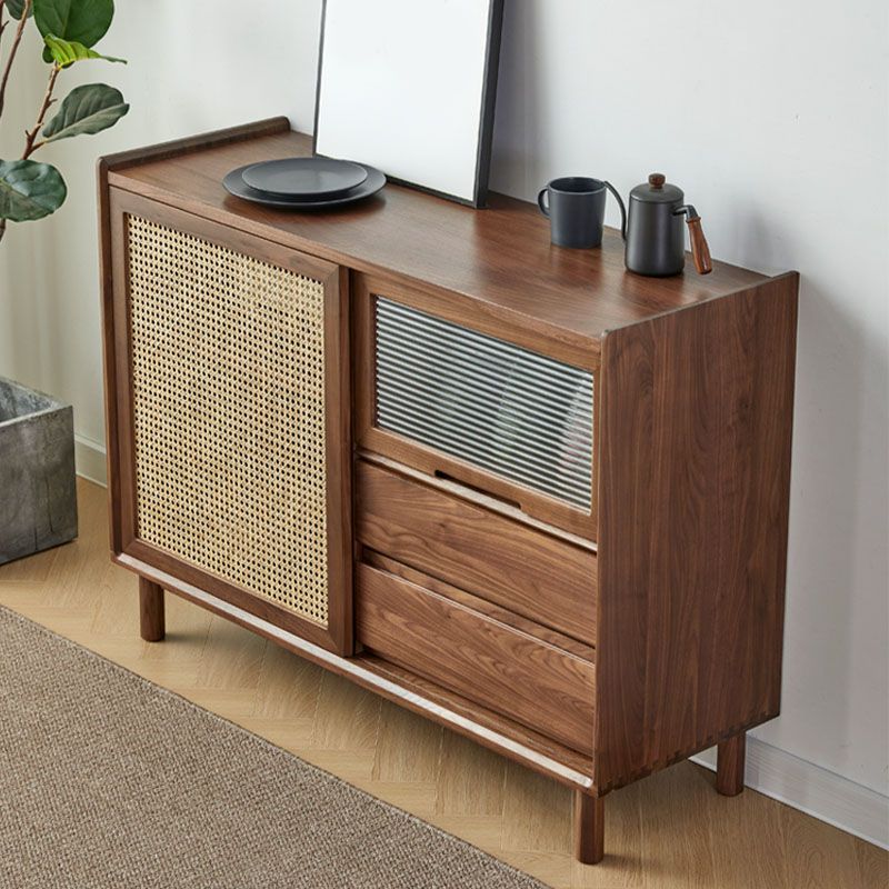 Modern Wood Sideboard Table 2 Drawers Cabinets Included Server for Living Room