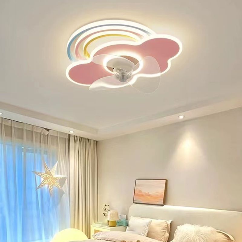 3-Blade Ceiling Fan Children Metallic Pink Fan with Light for Dining Room