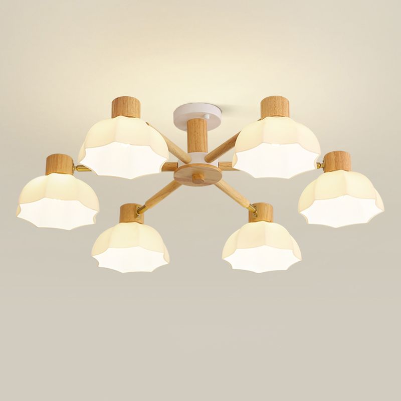 Bowl Shape Glass Flush Light Modern Style 6 Lights Flush Mount Fixture