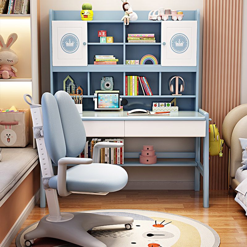 Solid Wood Children's Desk Ergonomic Home Desk with Chair with Bookshelf