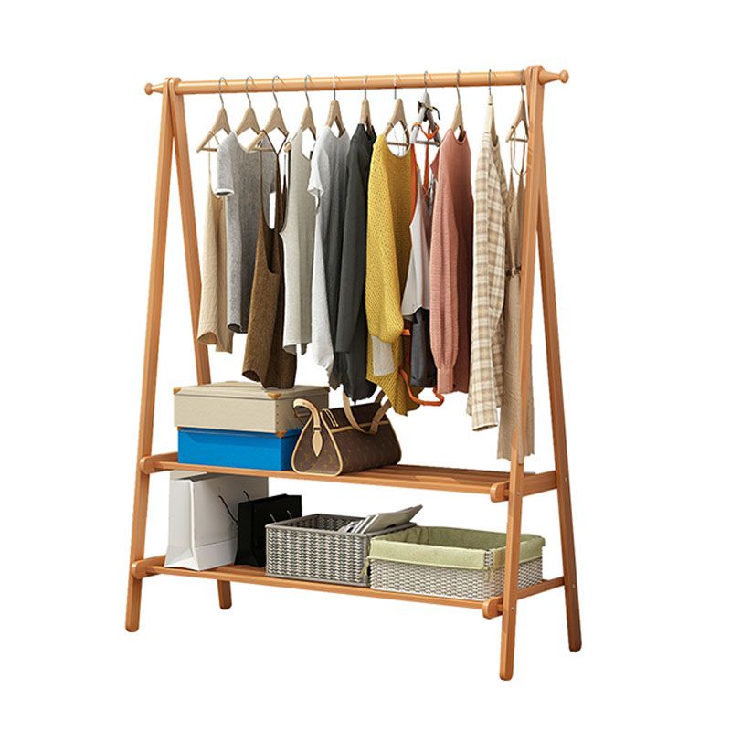 Modern Solid Wood Coat Hangers Free Standing Coat Rack with Storage Shelving