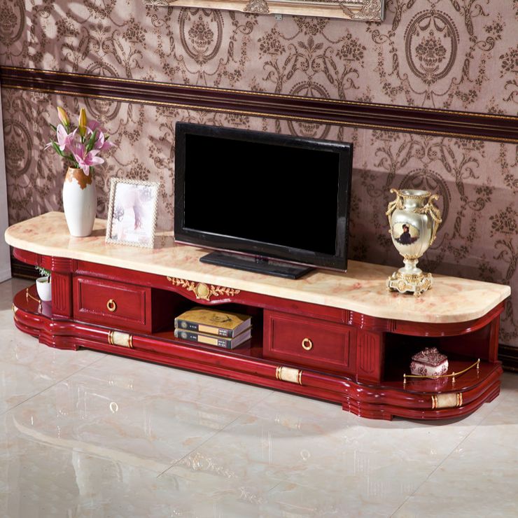 Modern Style TV Stand Marble and Oak Wood TV Cabinet with Shelves