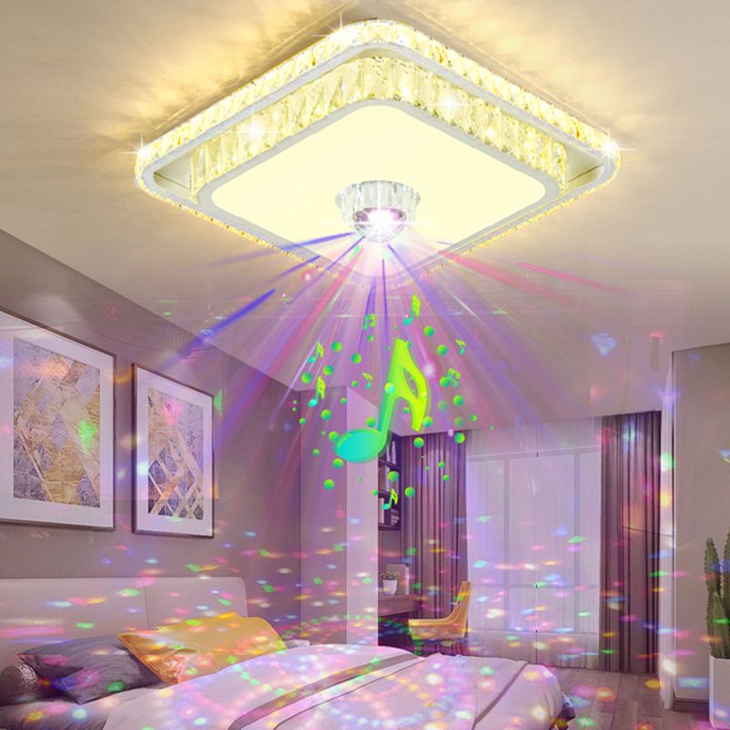 Crystal Square Ceiling Mounted Light Modern Bluetooth LED White Ceiling Lighting