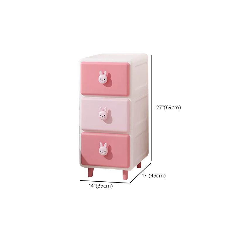 Northern European Vertical Kids Nightstand Pink/Brown Plastic Nursery Dresser for Home