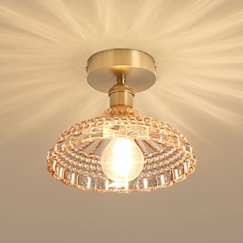 1-Light Ceiling Light Glass Ceiling Mount Light with Glass Shade for Aisle