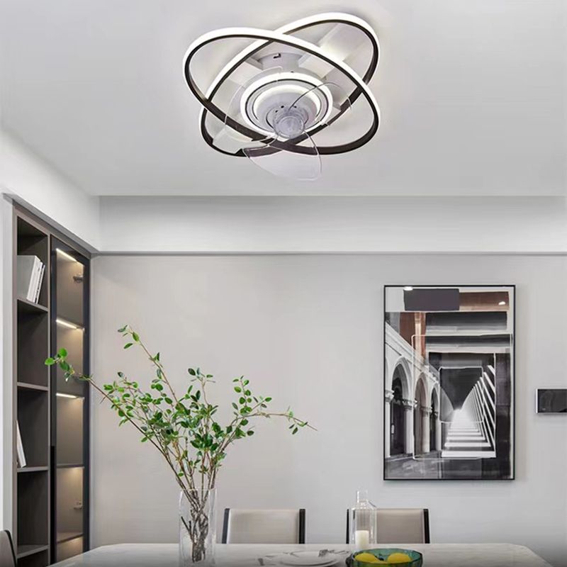 Black Geometry Flush Mount Ceiling Fan Simplicity LED Semi Flush Light