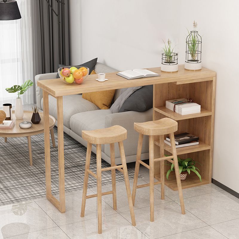 Modern Wood Bar Dining Table Rectangle Indoor Bistro Table with Shelf