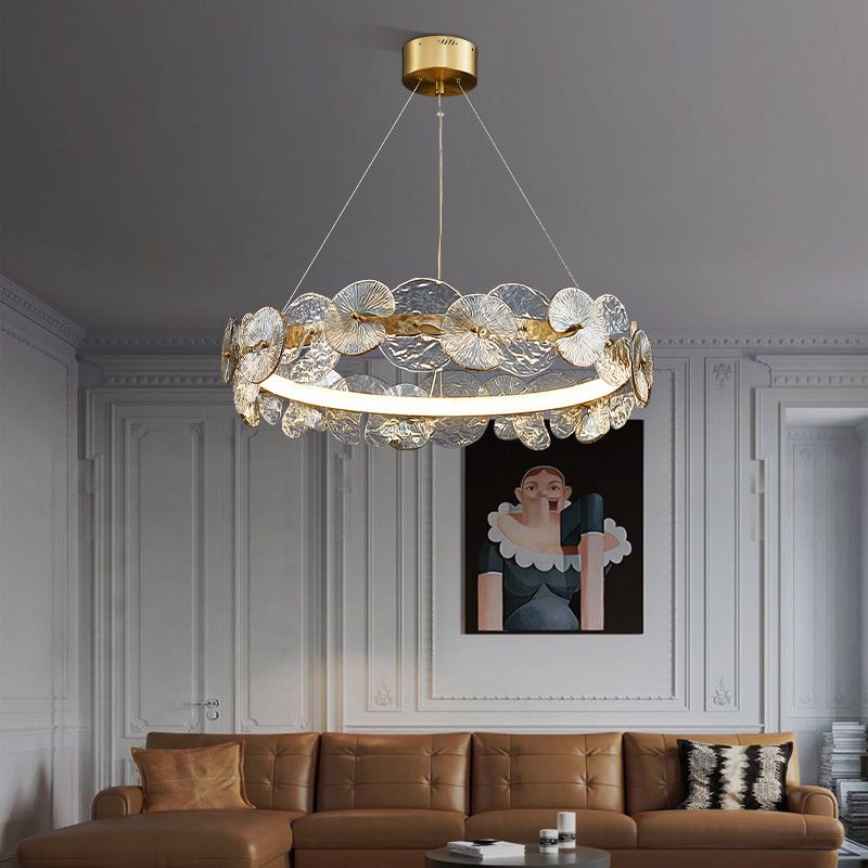 American Style Chandelier Light Fixture Round Metal Glass Chandelier in Gold