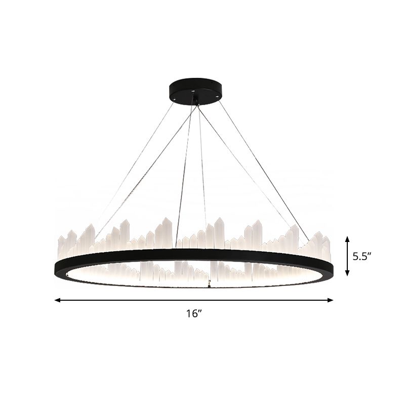 Circular LED Chandelier Light Nordic Style Acrylic Black Hanging Light in Third Gear for Kitchen, 16"/23.5" Wide