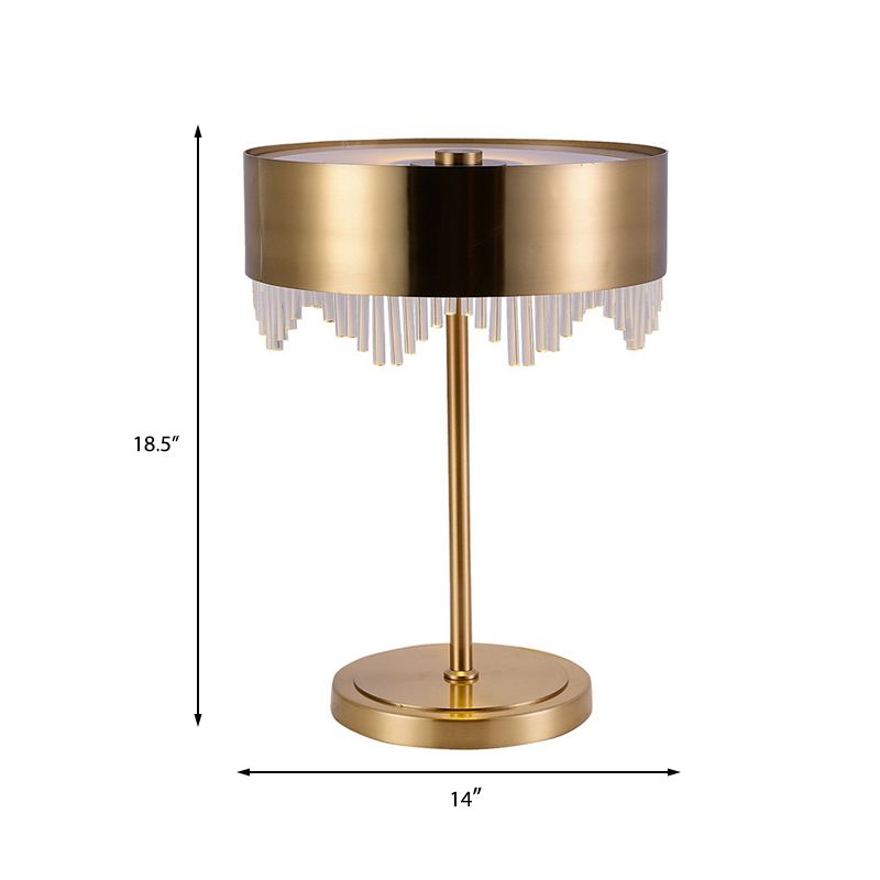 Modernist 1 Head Crystal Desk Light Gold Cylinder Night Table Lamp with Metallic Shade