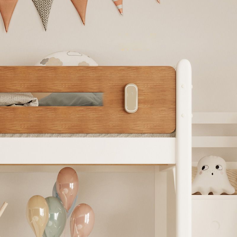 Contemporary Loft Bed with Guardrails in White Solid Wood No Theme