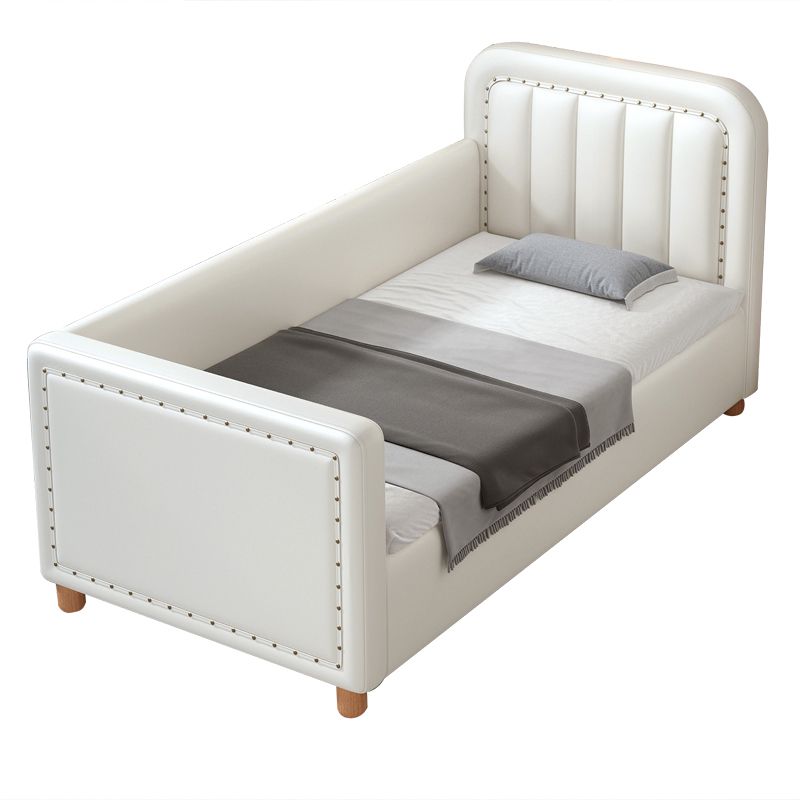 Modern White Twin Bed Solid Wood Mattress Included Kids Bed with Nailhead