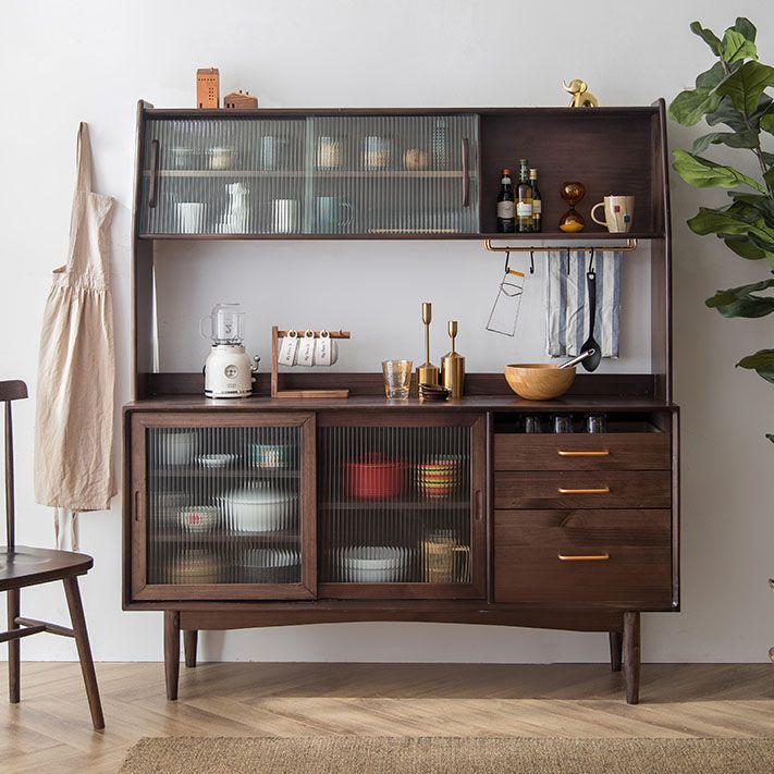 Pine Solid Wood Sideboard Buffet Contemporary Buffet Table with Drawers