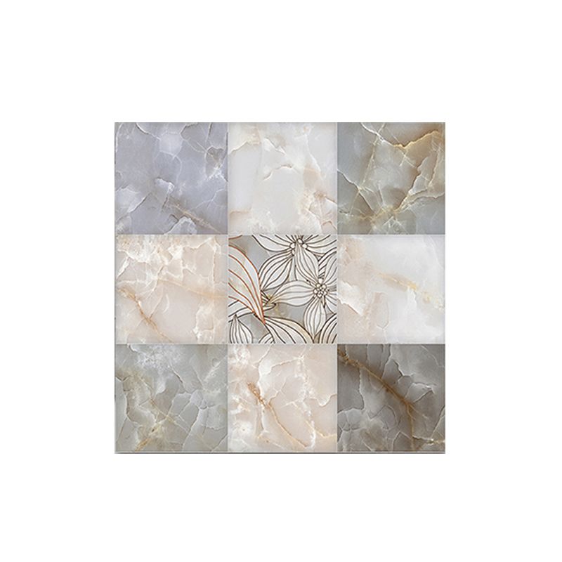 Floral Print Mosaic Tile Wallpapers for Home 18 Pcs Marble Wall Art in Grey, Pick Up Sticks