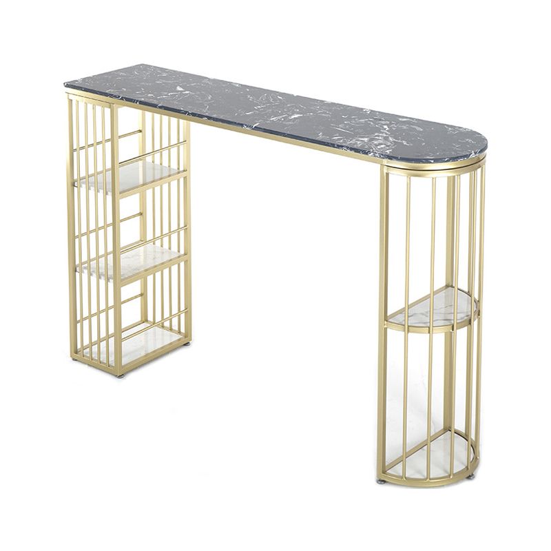 Glam Gold Iron Bar Table Faux Marble Specialty Top 41.3"H Bistro Table with Storage