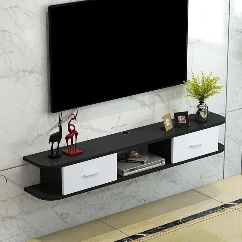 8.7 Inch D Faux Wood TV Stand , Minimalist TV Stand Console with 2 Storages Included