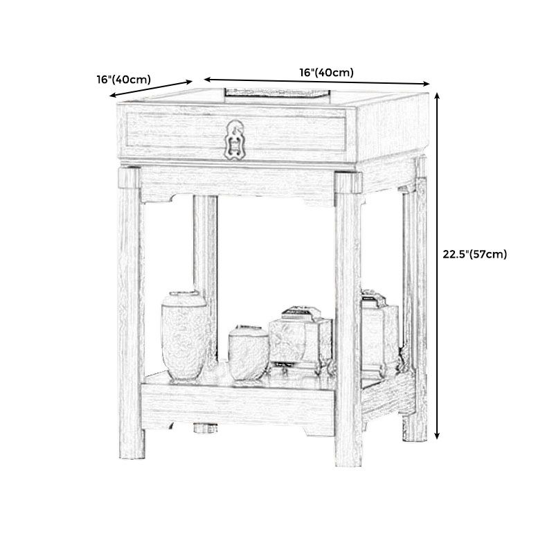 Traditional Square Wooden Sofa Side Accent Table with Storage and Shelf