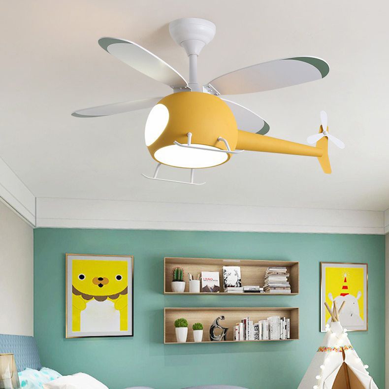 Kids Unique LED Indoor Hanging Lamp Lacquered Iron Airplane Fan Pendant Light with Acrylic Shade