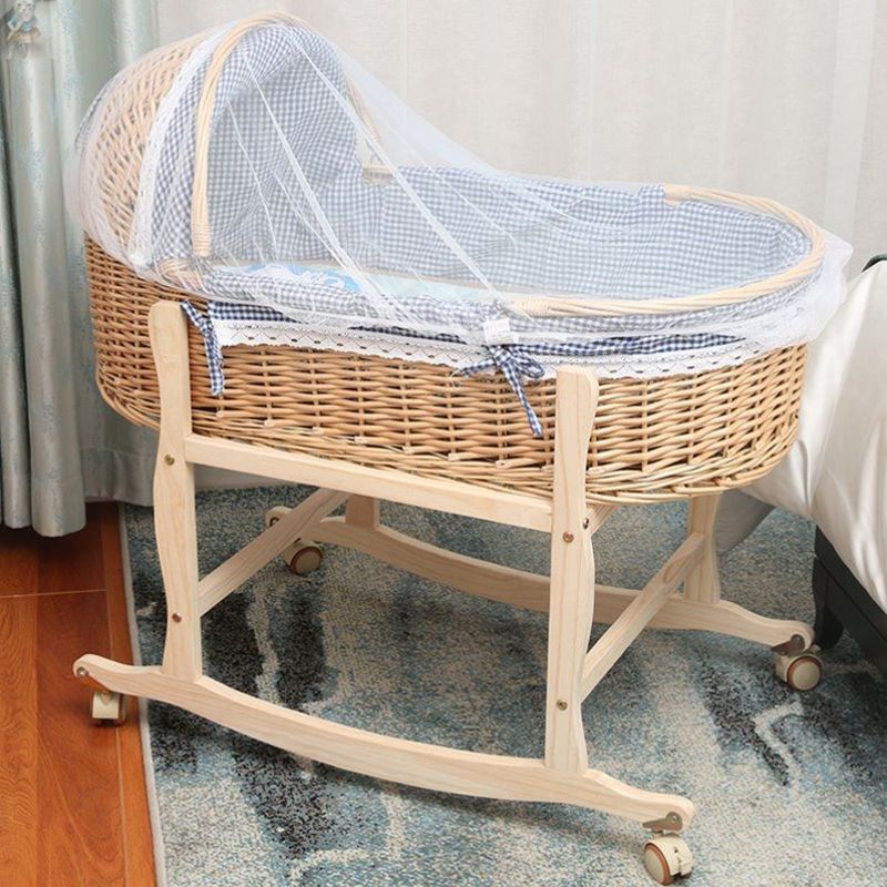 Solid Wood Oval Bassinet Rocking and Gliding Crib Cradle for Baby