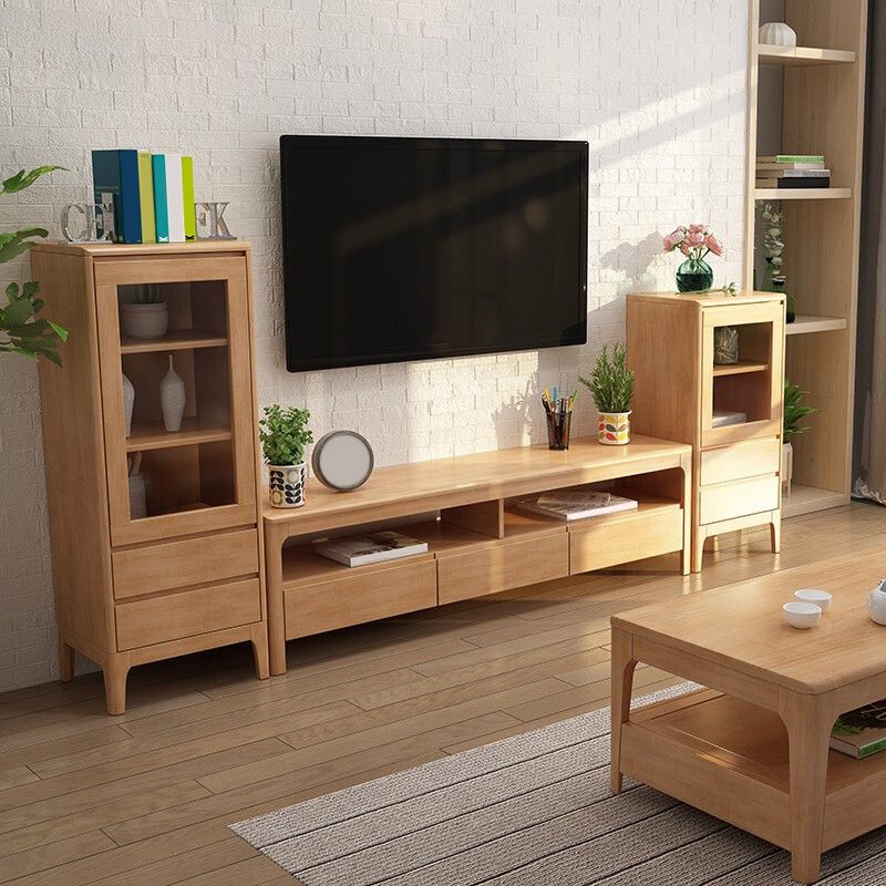 Contemporary Wood TV Console Open Storage TV Media Stand for Living Room