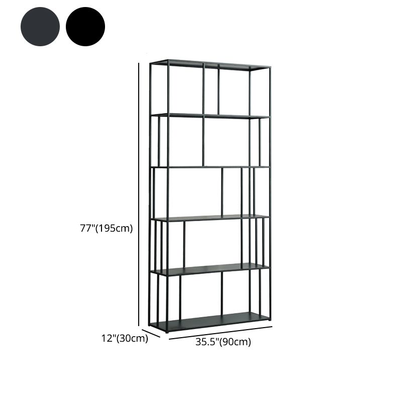 76.77"H Bookshelf Open Back Black Modern Style Bookcase for Home Office