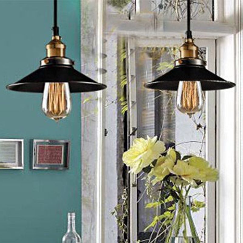 Industrial Style Tapered Pendant Ceiling Light Metal Hanging Light Fixture in Black