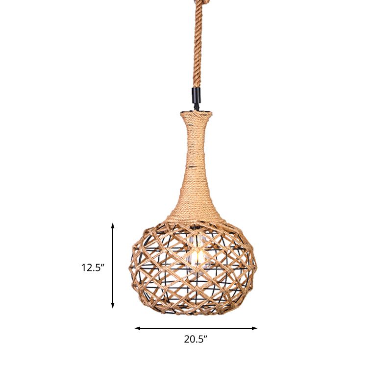 Cage de globe nautique suspension suspendue 1 lumière légère en métal et en corde Lumière en beige pour la salle à manger