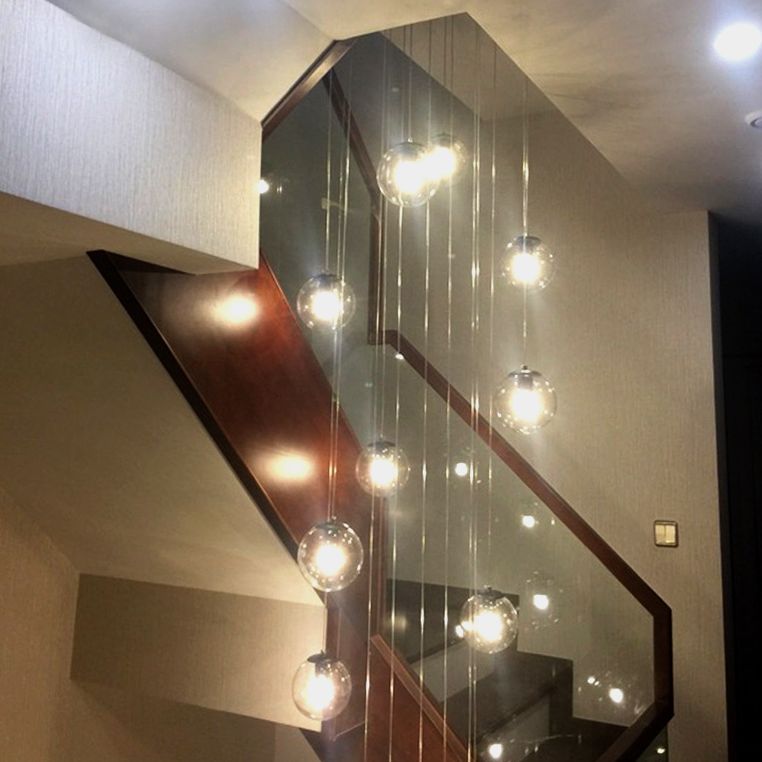 Cognac Glass Globe Techo Costilería moderna 10 cabezas colgantes de luz para escaleras de espiral