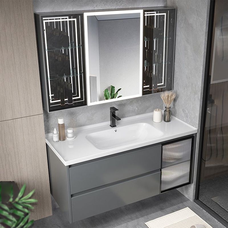 Modern Gray Vanity Sink Mirror Cabinet Wall-Mounted Bathroom Vanity Cabinet with Drawers