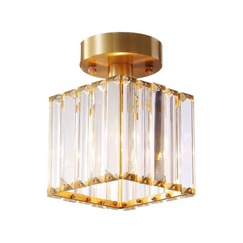 Modern Style Flush Mount 1 Light Crystal Ceiling Light in Gold for Aisle