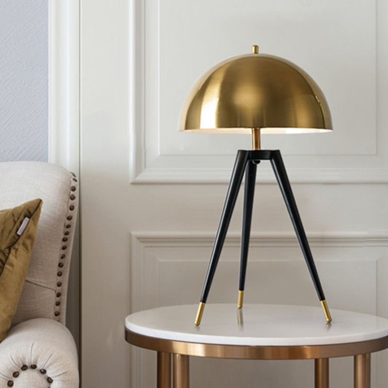 Gold Finish Dome Table Lamp Contemporary 1 Light Metallic Table Light with Tripod for Living Room